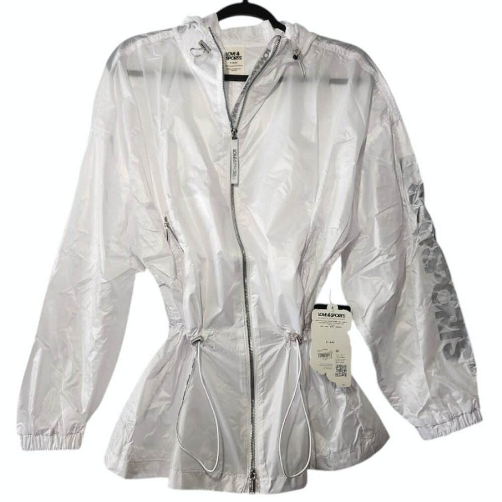 New Women's Long Anorak Jacket with Hood Hoodie White lightweight Size L Large w